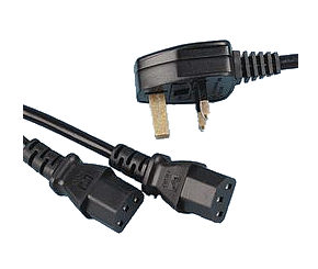 2m Y Power Splitter Cable UK Plug to 2x IEC Kettle Plugs Lead