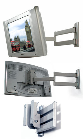 B-Tech BT7513 Stylish Silver LCD Wall Mount for LCD TV for LCD TFT Monitor with Articulated Arm  suitable for mounting screens up to 23 inches with a max weight of 15kg  VESA 75 and VESA 100 compatible. Tilt adjustment up to 17 degrees up and down  articu