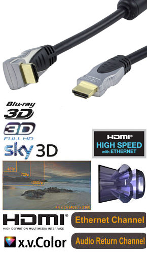 HDMI Cable with Ethernet 7.5m 1.4 Right Angle 3D TV