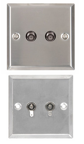 Satellite Wallplate - Steel Finish Twin F Type Connector