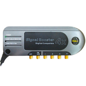 SLx Gold 4 Way Signal Booster / TV Aerial Amplifier with F type connectors for FM/DAB/TV 28103F