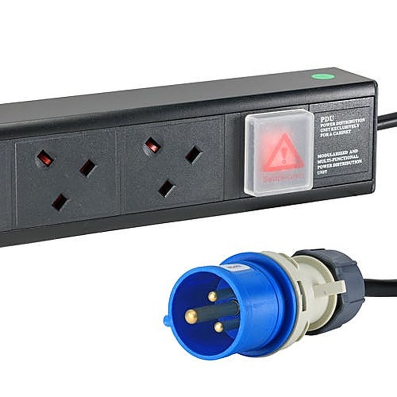 10 Way UK Socket Rack PDU Vertical 16A Commando Plug 3m