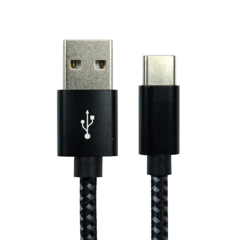 1m USB A to USB C Cable Braided Black USB 2.0