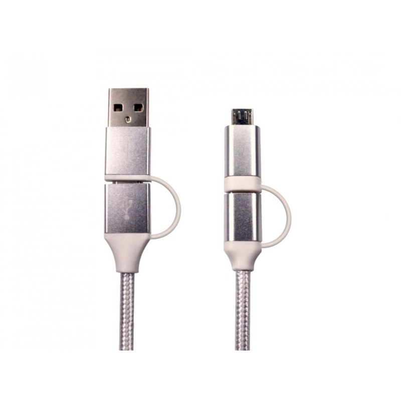 4 in 1 Braided USB-C and Micro USB Cable, 1.5m, White