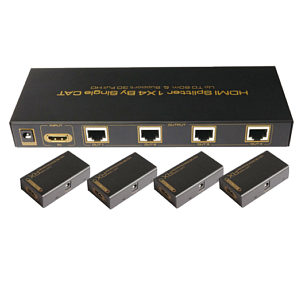 HDMI Over CAT5 4 Way Splitter Kit CAT5/6 Splitter with 4x Receivers 60m