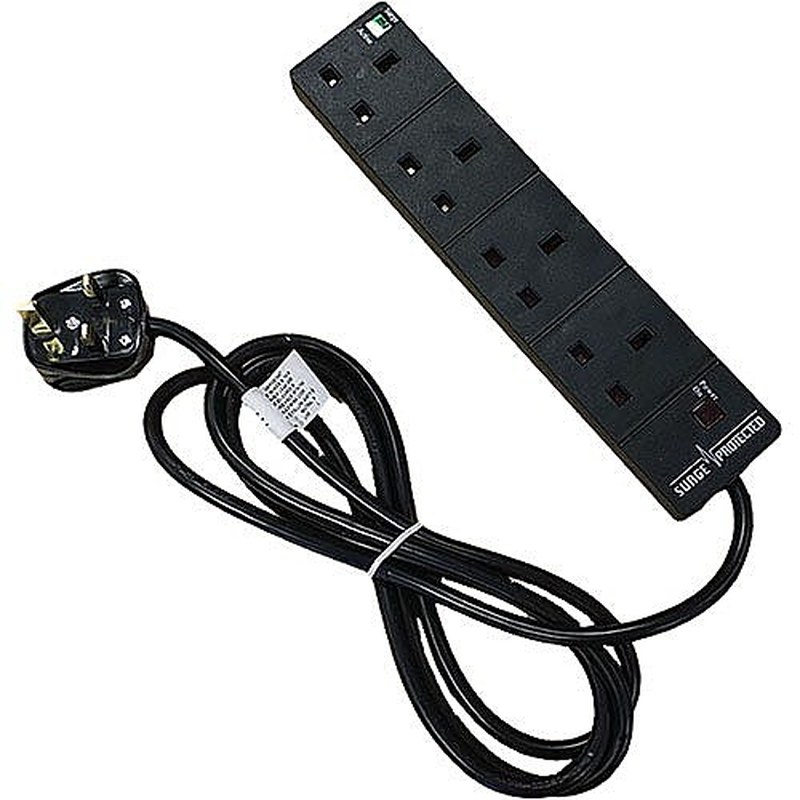4 Way Surge Protected Extension Lead Black