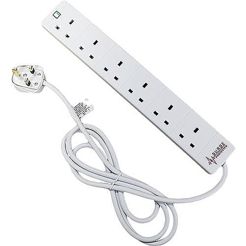 6 Way Surge Protected Extension Lead White
