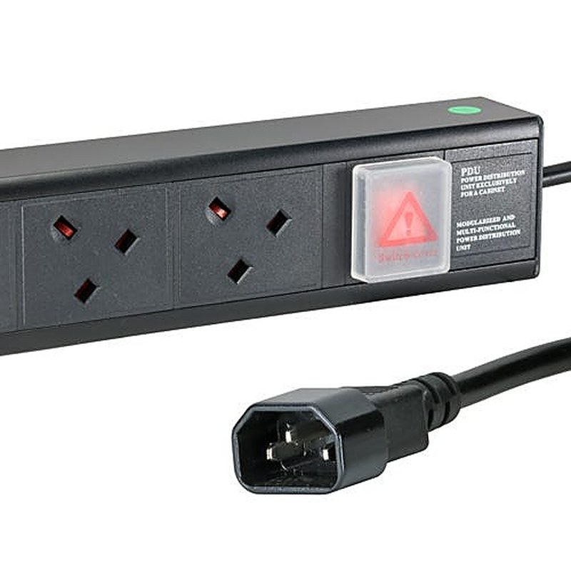 8 Way UK Socket Rack PDU Horizontal 1U C14 Plug 3m