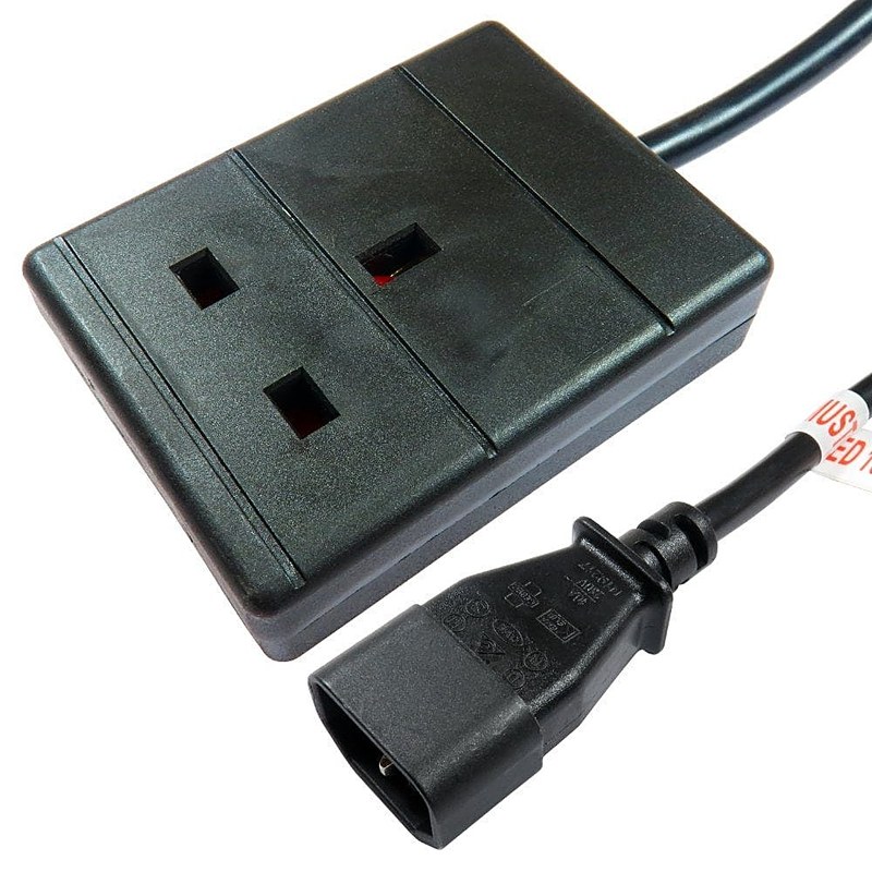 C14 Plug to UK 13A Socket Adapter Lead 0.5m Black
