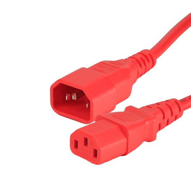 C14 to C13 IEC Extension Lead PVC, 7 Colours, 3m, Red