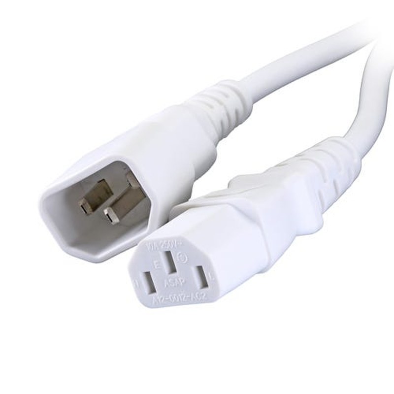 C14 to C13 IEC Extension Lead PVC, 7 Colours, 2m, White