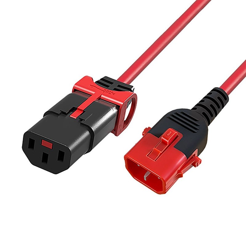 Dual Locking C14 to C13 Power Lead 10A, 0.5m, Red