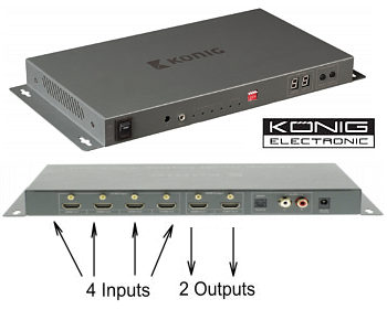 4 x 2 HDMI Matrix Switcher - 4 Input 2 Output