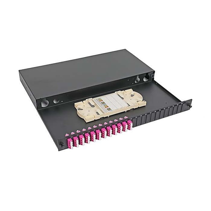 Loaded 1U Fibre Panel LC Quad OM3/OM4, 48 fibre, Erika Violet
