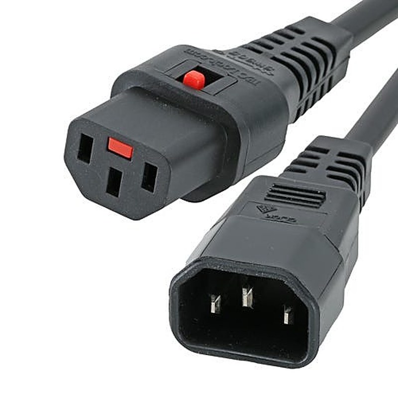 Locking C14 to C13 Power Lead IEC Lock 10A, 2m, Black
