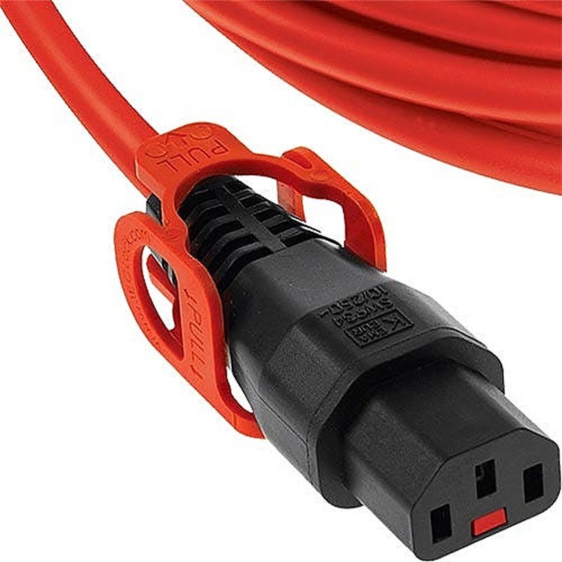 Locking C14 to C13 Power Lead IEC Lock+ Slimline, 5m, Orange