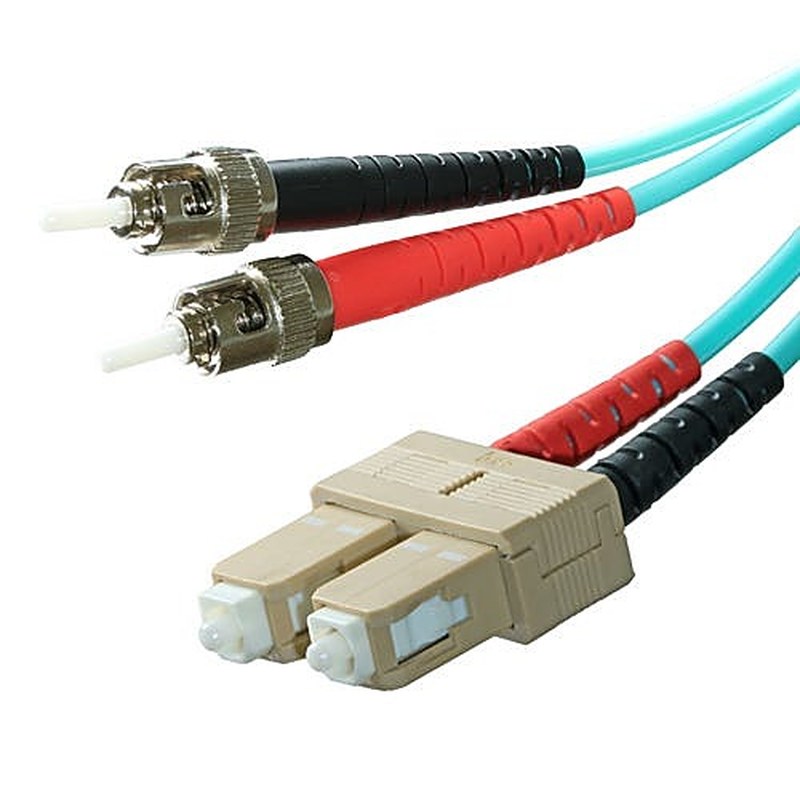 OM3 ST-SC Multimode Duplex Fibre Patch Lead, 1m, Aqua