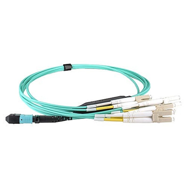 OM4 MPO to 4x LC Duplex Breakout Cable, 10m, Aqua