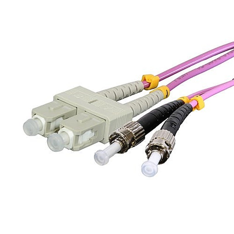 OM4 ST-SC Multimode Duplex Fibre Patch Lead, 1m, Erika Violet