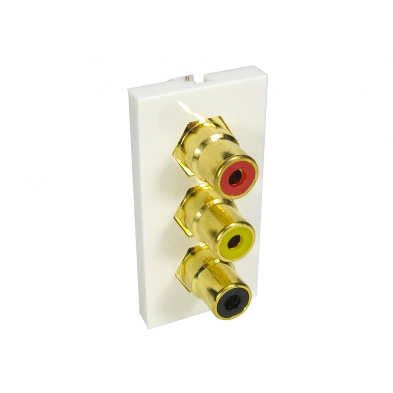 3x Phono Red / Black / Yellow Faceplate Module Euromod Wall Plate Module
