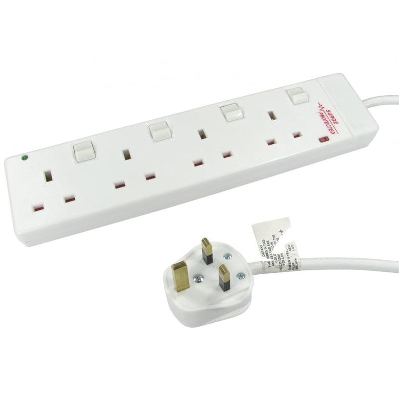 5m Individually Switched UK Power Extension - 4 Ports