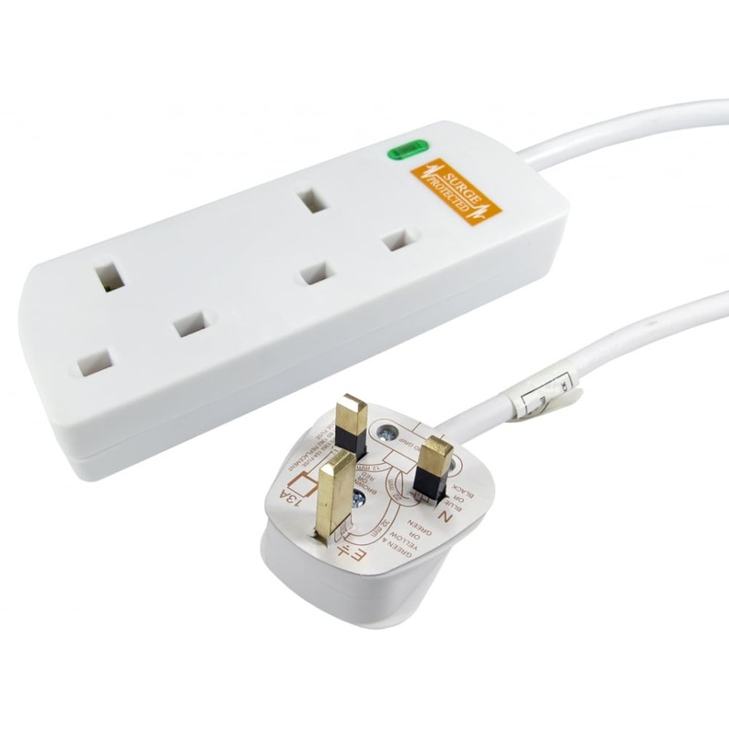 Surge Protected UK Power Extension - 2 Ports