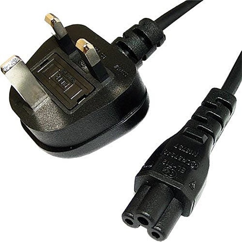 UK Plug to C5 Cloverleaf Power Lead Black