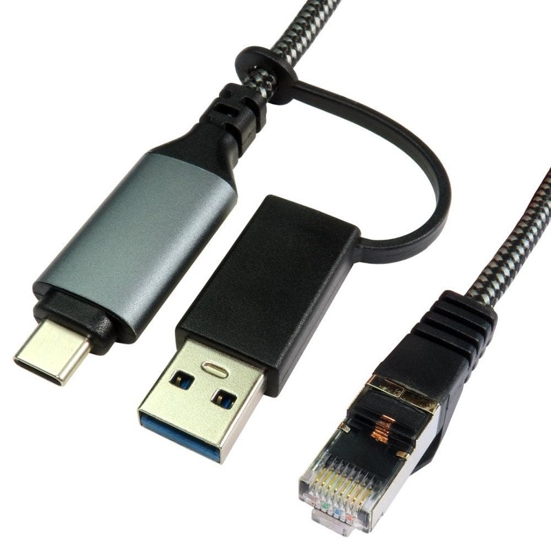 USB-C to Ethernet Cable Braided with USB-A