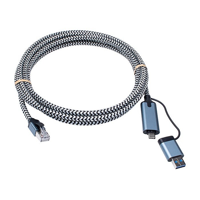 USB-C to RJ45 Gigabit Ethernet Cable with USB-A Adapter, 5m, Black