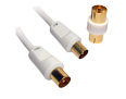 40m White TV Aerial Cable Gold Plated Male to Male with Adapter