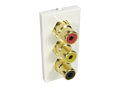 3x Phono Red / Black / Yellow Faceplate Module Euromod Wall Plate Module